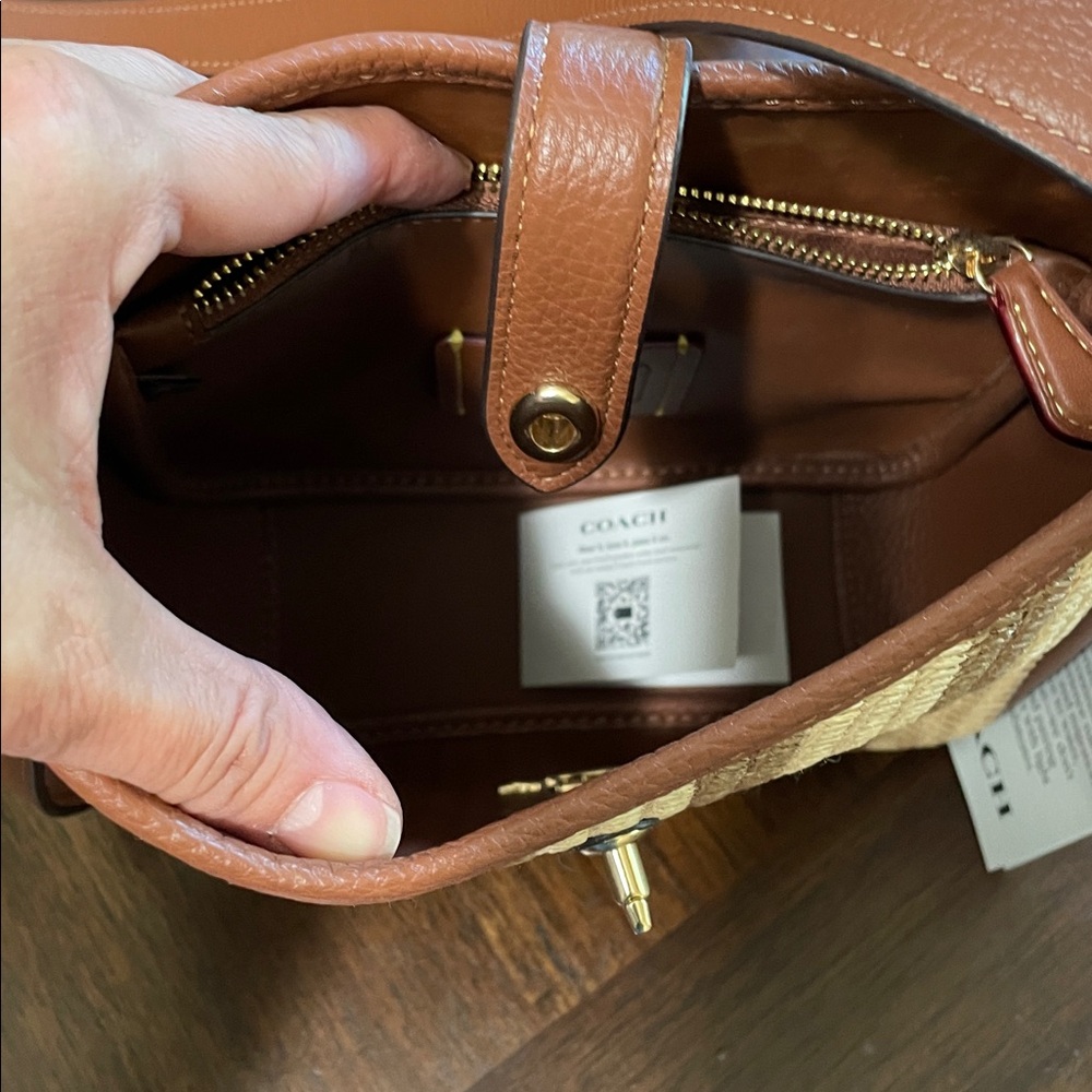 COACH Hadley Brown and Natural Woven Straw Crossbody Bag - Picture 5 of 9